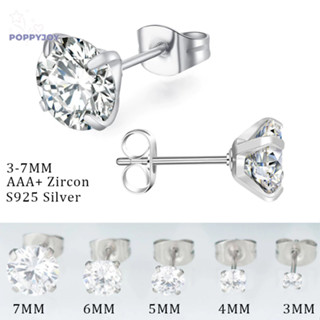 🐾POP 1 cái Bông Tai Thép Titan Bạc 925 Đính Đá Zircon 3-5MM Cho Nam Nữ