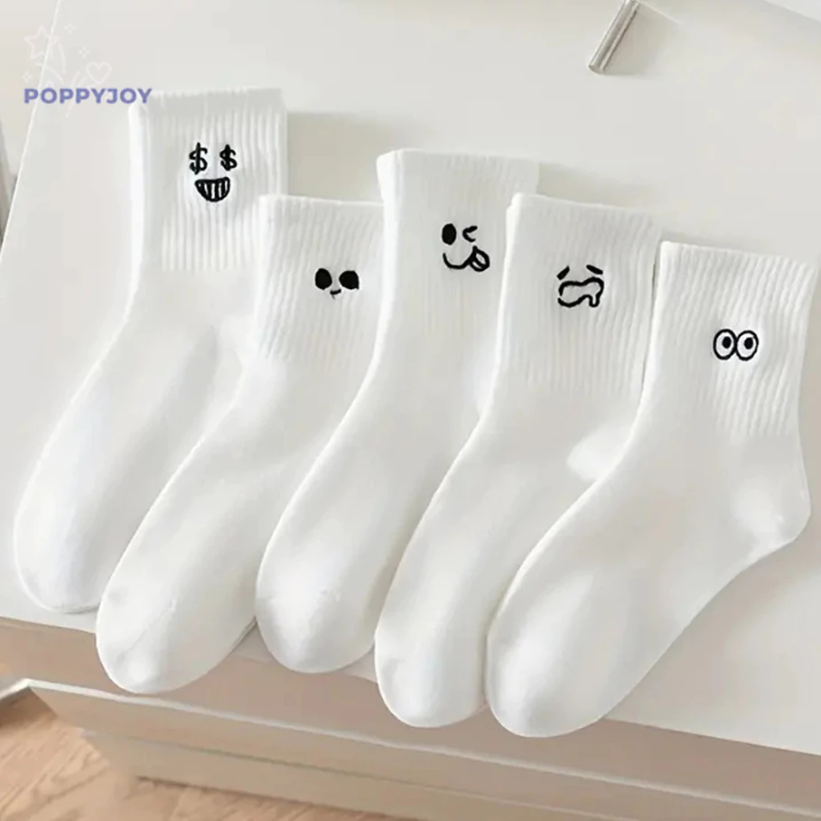 🐾POP Đôi Vớ Cổ Trung Họa Tiết Biểu Cảm Hoạt Hình Dễ Thương Dành Cho Nữ（Phong cách ngẫu nhiên）1 cặp