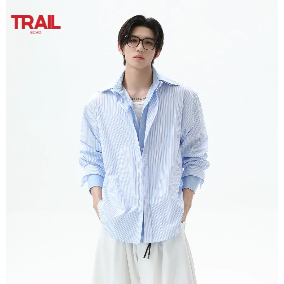 Áo sơ mi Trail Echo Unisex Retro sọc, đa dụng