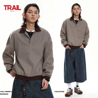 Áo sơ mi POLO nam dáng rộng, họa tiết houndstooth, cổ điển dài tay