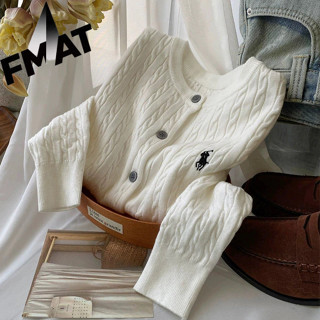 FMAT Nữ Dệt Kim cardigan Ngựa Thêu Xoắn retro Cổ Tròn Áo Len Áo Khoác