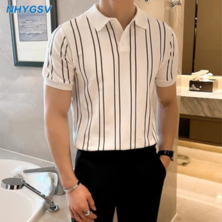 Áo thun polo dệt kim nam NHYGSV chất liệu vải mát màu trắng size phong cách công sở tay ngắn [B41]