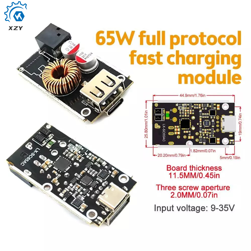 DC 9V-35V 65W Giao thức đầy đủ Điện thoại di động Mô-đun sạc nhanh Type-C + USB Hỗ trợ PD3.0 / PPS /