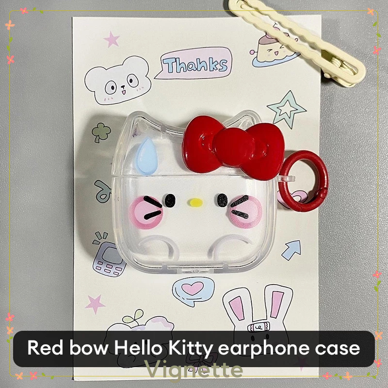 [Vignette] - COD Vỏ bảo vệ tai nghe Bluetooth Kitty mèo nơ đỏ cho AirPods 3 4 Pro/Pro2