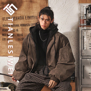  Tianlesiwei Áo khoác da nam nữ mùa thu Áo khoác hai mảnh giả màu nâu Maiard 