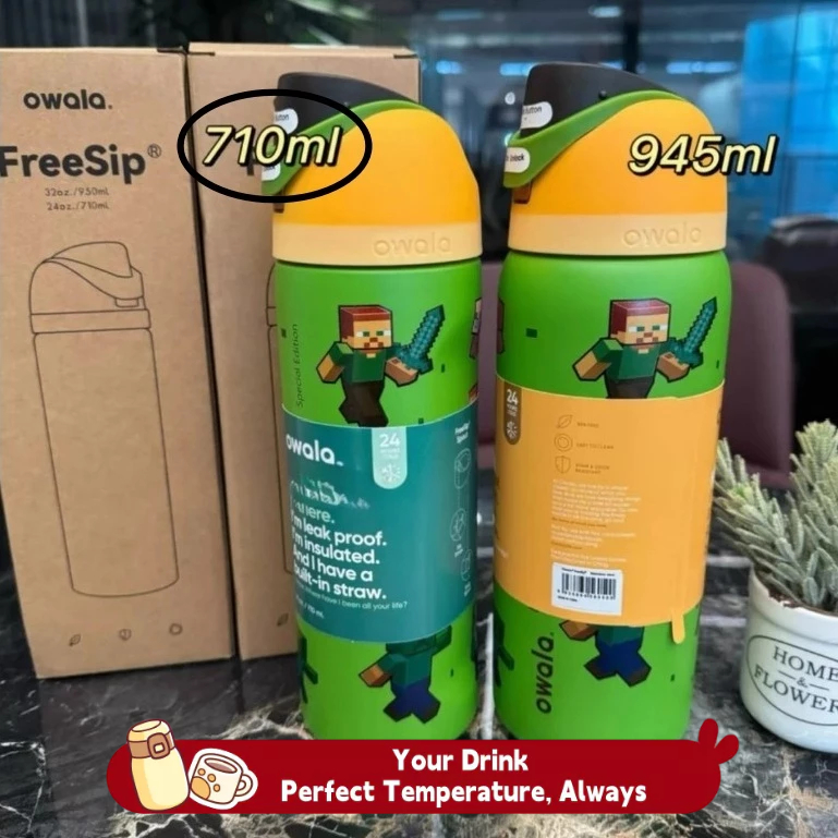 Owala Thermos Cup Co-Branded my world Thermos Cup Thép không gỉ 304 Ống hút uống đôi miệng 710ml