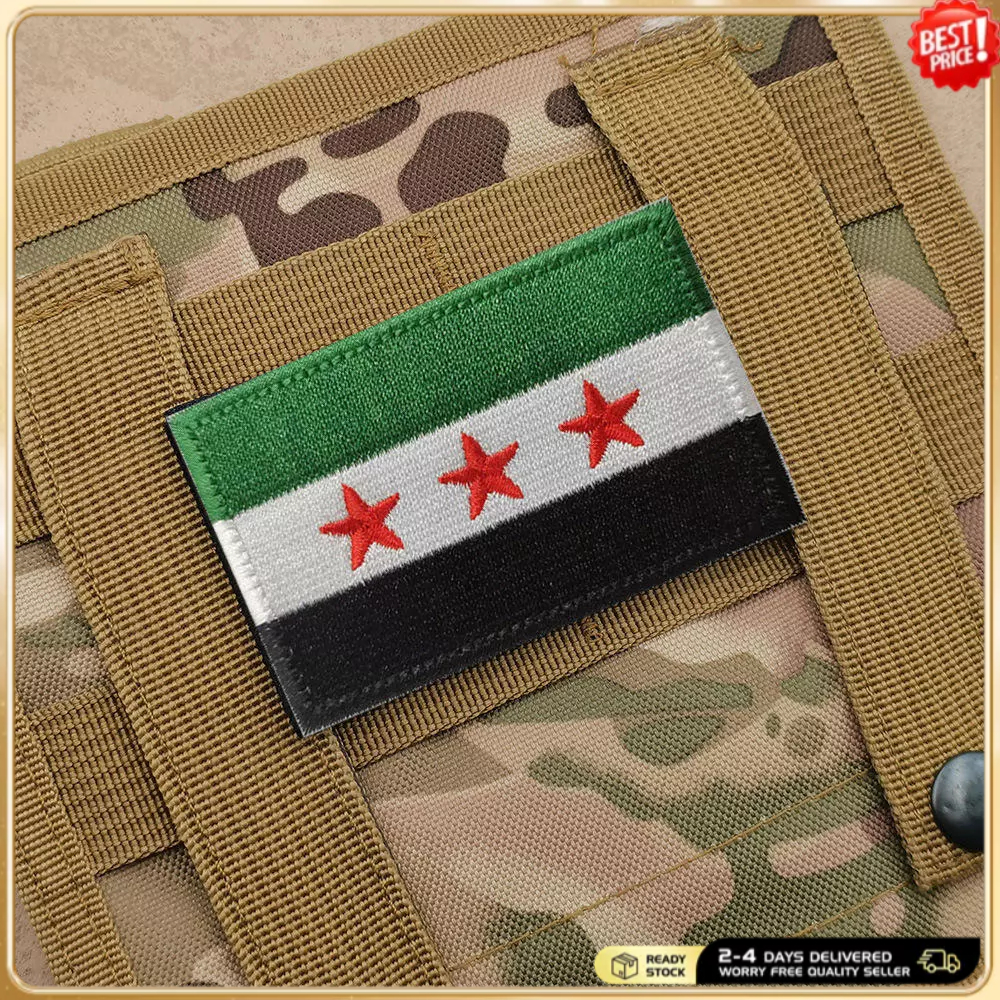 Miếng dán cờ độc lập Syria | Miếng dán đạo đức móc và vòng thêu