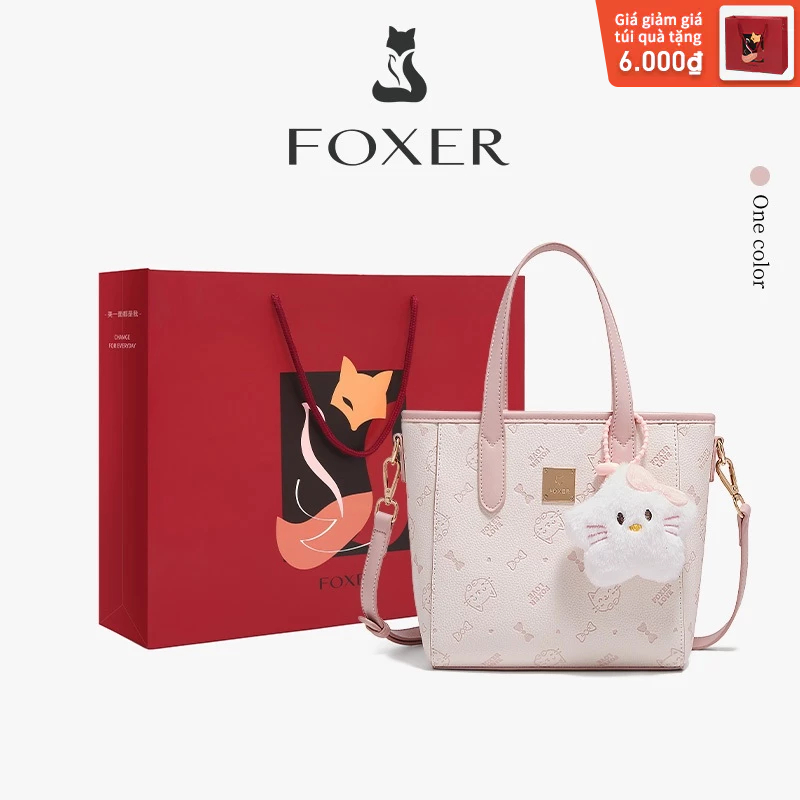 FOXER Túi Đeo Vai Nữ Màu Hồng Họa Tiết Mèo Dễ Thương