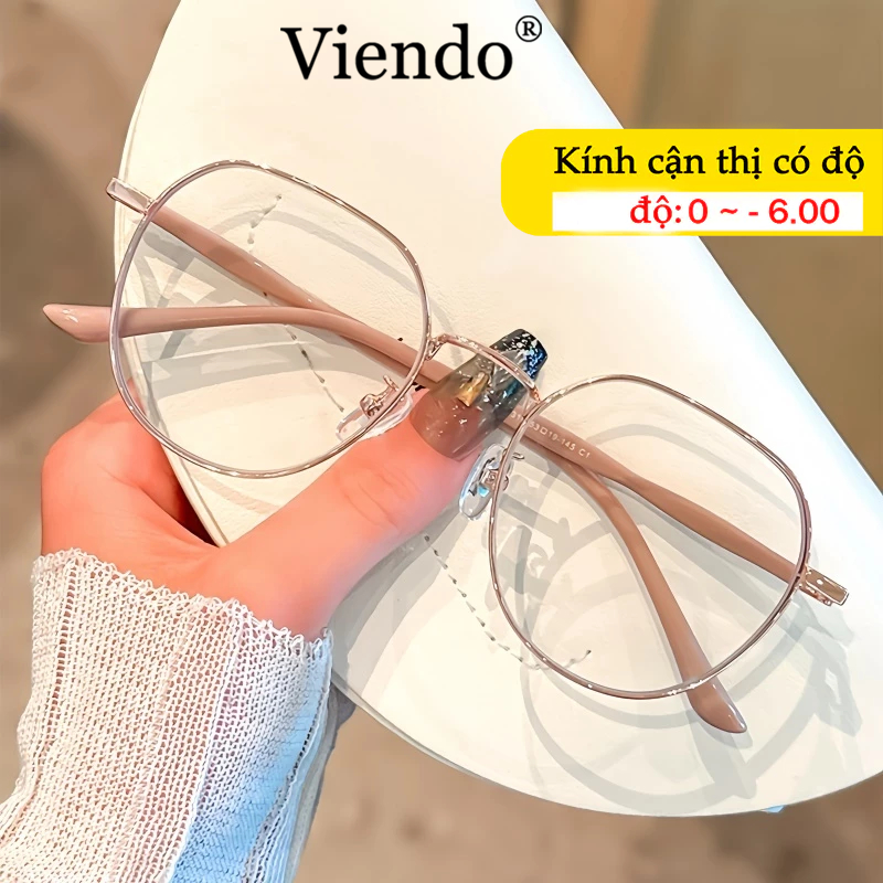 Kính Giả Cận Nam Nữ VIENDO Kính Mát Kim Loại Nhỏ Chống Tia UV Ánh Sáng Xanh Đổi Màu Khi Ra Nắng Thời Trang -1.0/-2.0/-3.0/-4.0/-5.0/-6.0