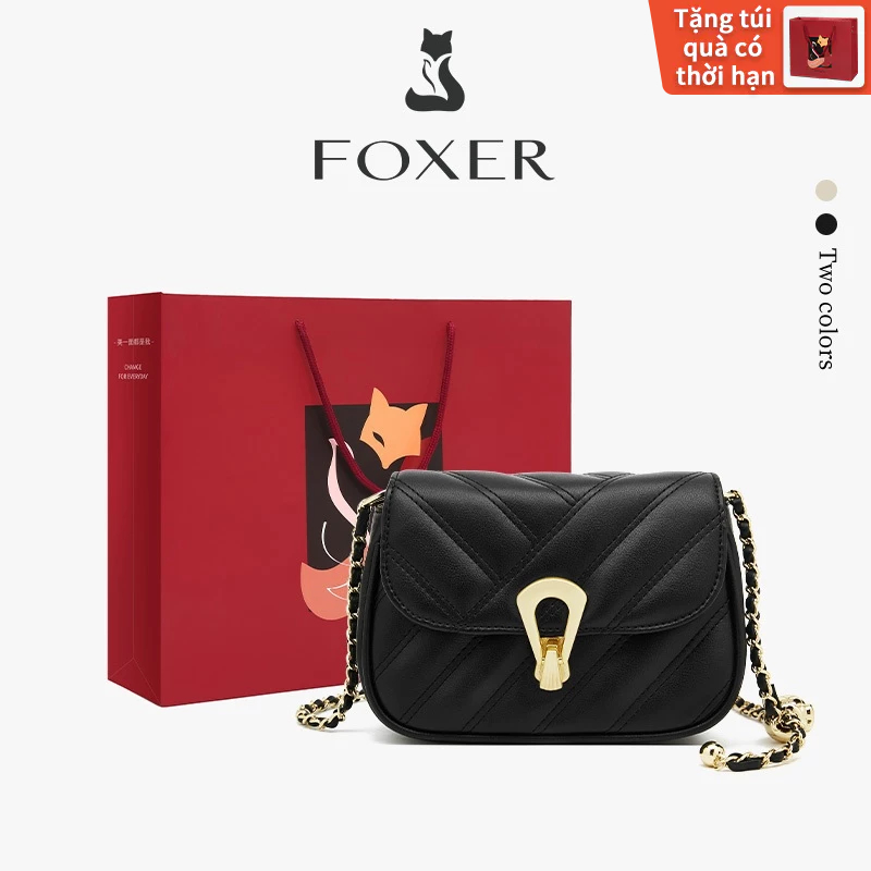 FOXER Túi Xách Nữ Đeo Ngang Da Bò Dây Xích Thời Trang Sang Trọng