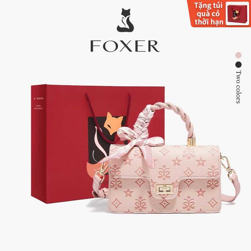 FOXER Túi Xách Nữ Màu Hồng Da Thời Trang Kèm Khăn Lụa Túi đeo vai thông thường