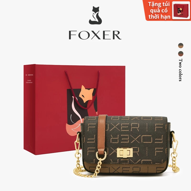 FOXER Túi Đeo Vai Nữ Vuông Nhỏ Dây Xích Retro Thời Trang