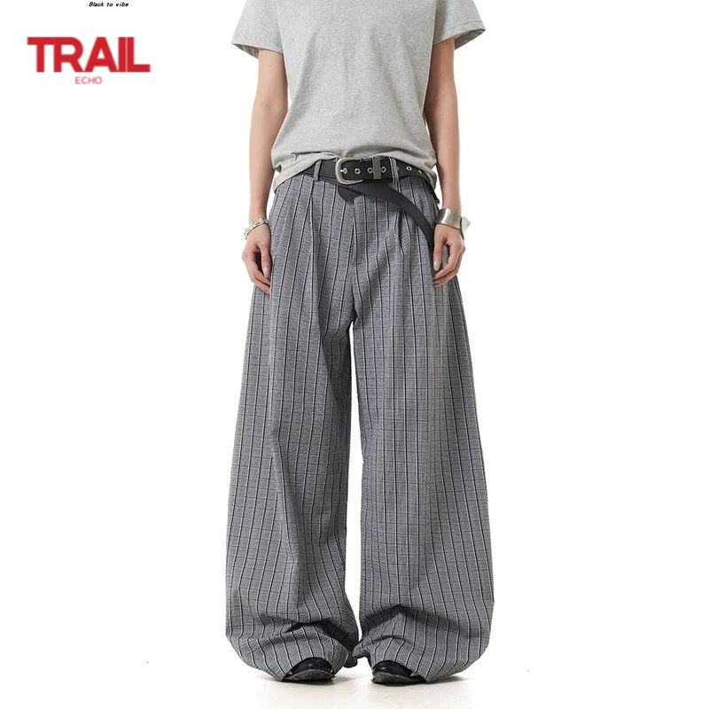 Quần Ống Thẳng Màu Xám Kẻ Sọc Cao Cấp Trail Echo