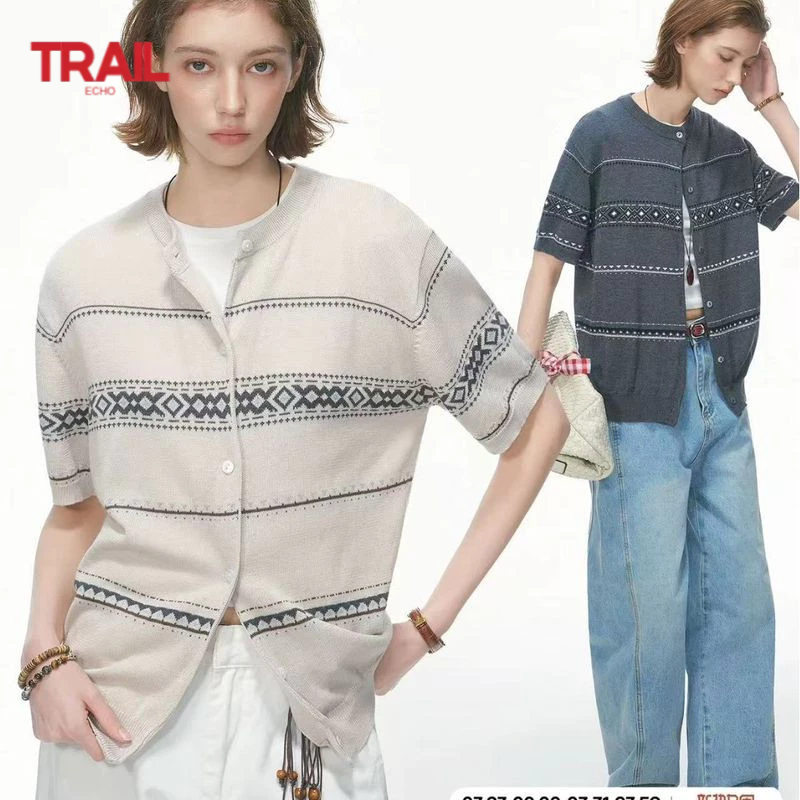 Áo len dệt kim Jacquard style Retro Street từ Trail Echo