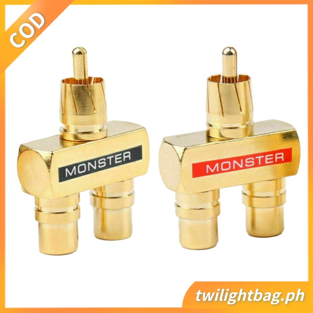2 Chiếc RCA Audio Y Splitter Cắm Adapter 1 Nam Đến 2 Nữ Mạ Vàng