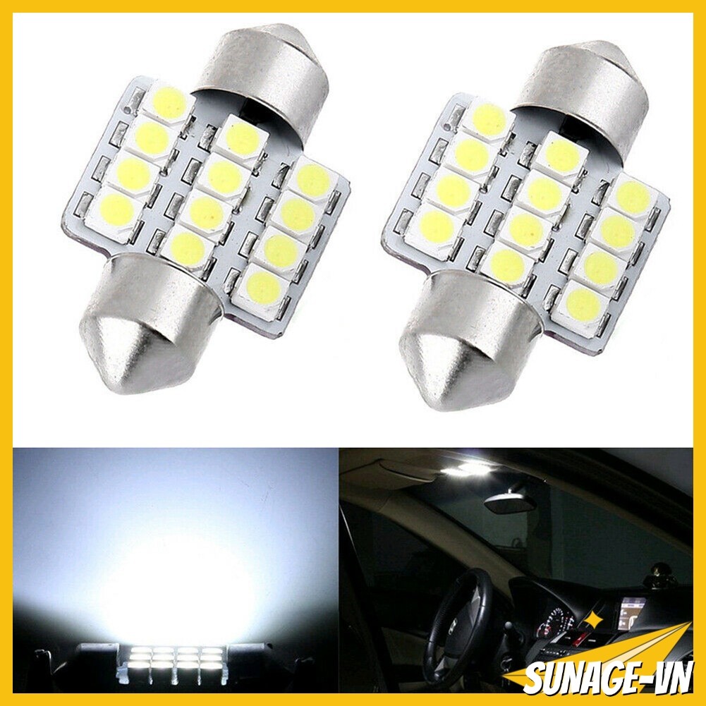 [SUNAGE] 2 Bóng Đèn LED Xenon Trắng 31mm Festoon 12-cho SMD Dome Đèn Nội Thất Siêu Sáng
