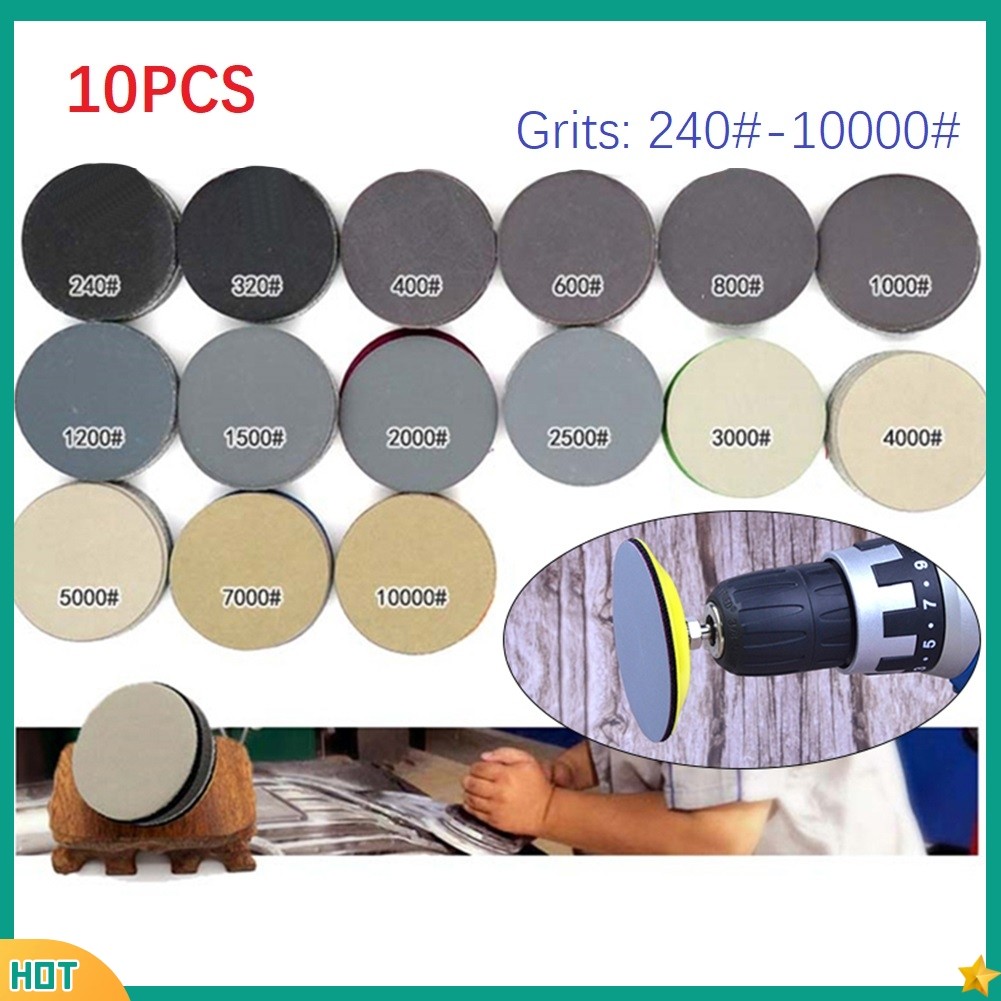 [RX0] 10 Đĩa chà nhám cacbua Silicon 3 Inch Giấy nhám nhám khô / ướt 240-10000 #