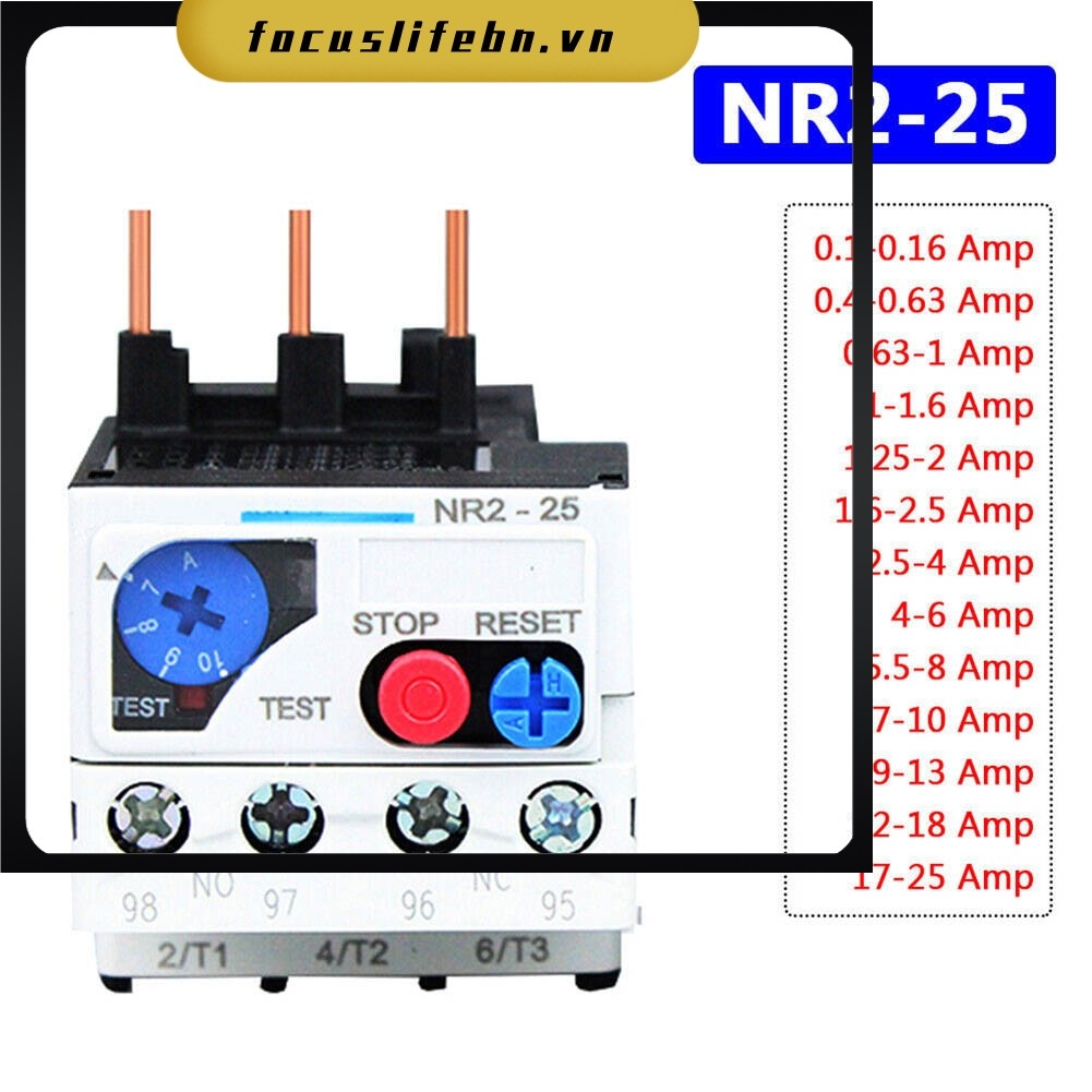 [FOCUSLIFE] Phạm vi từ Rơle quá tải nhiệt 0,1-25 Amp 3 pha FR NR2-25 để bảo vệ động cơ
