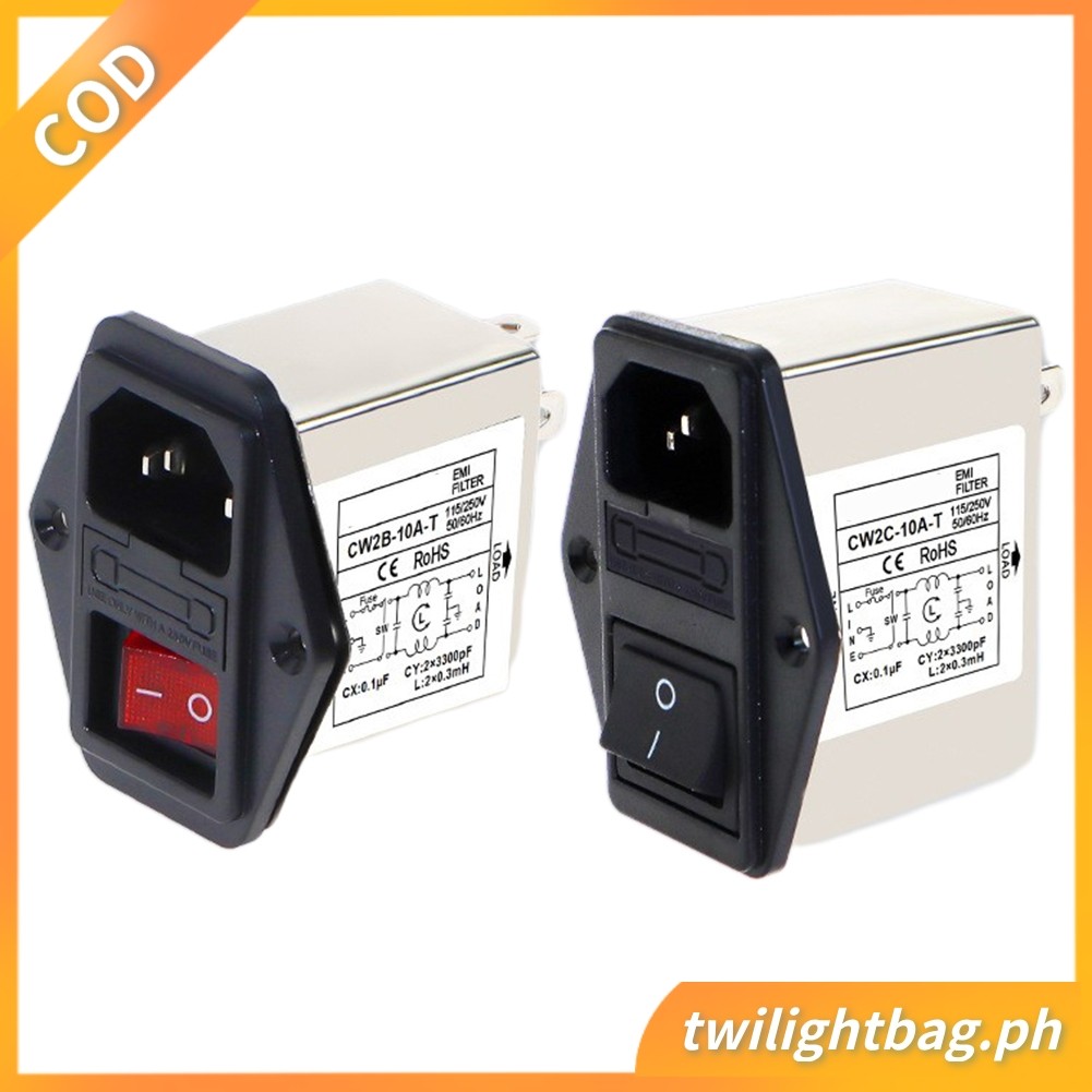 1x 3A 6A 10A CW2B-T CW2C-T Bộ lọc nguồn loại ổ cắm IEC có công tắc an toàn nhẹ