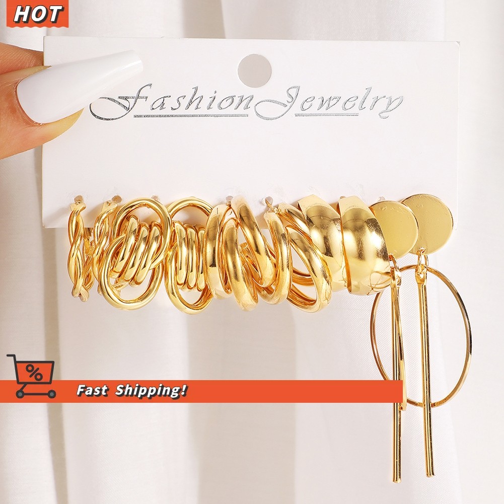 [PZYK] Metal Square Geometric Retro Imitation Pearl Earring Set