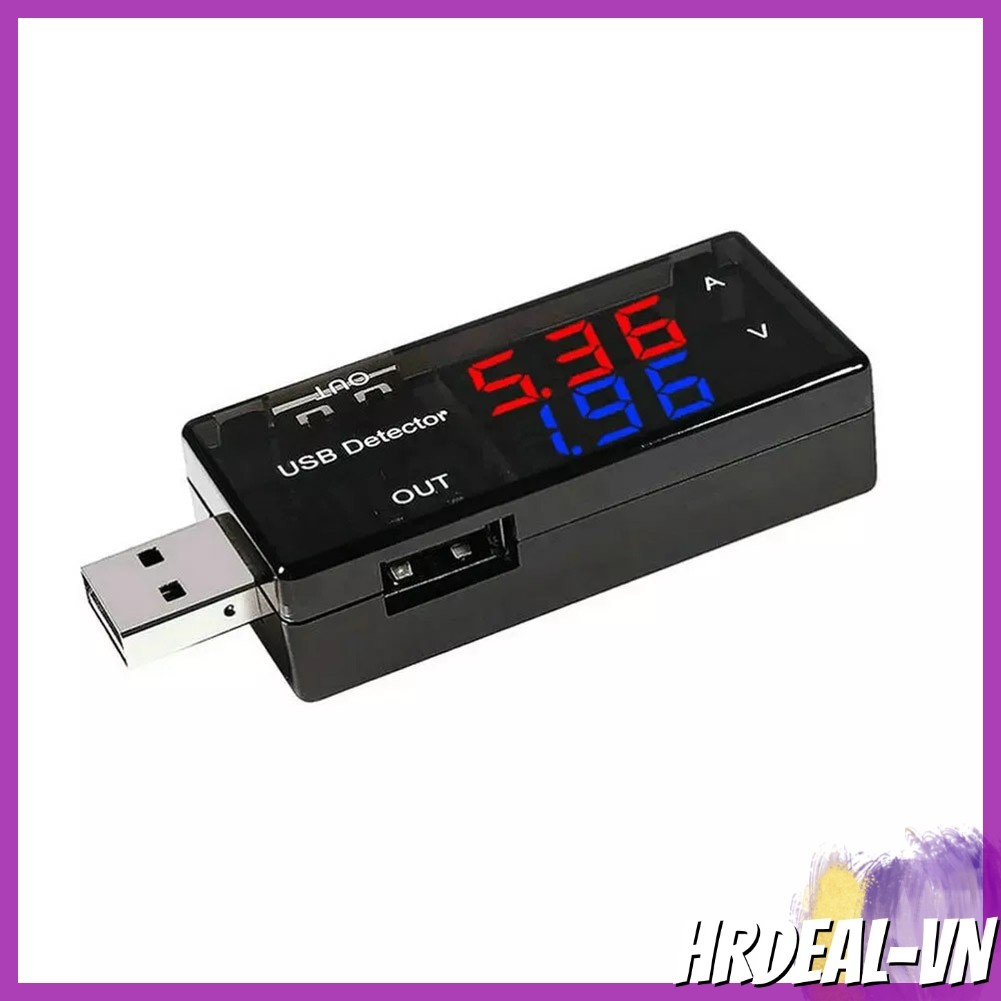 [HRDEAL] Máy kiểm tra bộ sạc USB Đồng hồ đo dòng điện áp Vôn kế Ampe kế Máy kiểm tra 3-9V 0-5A