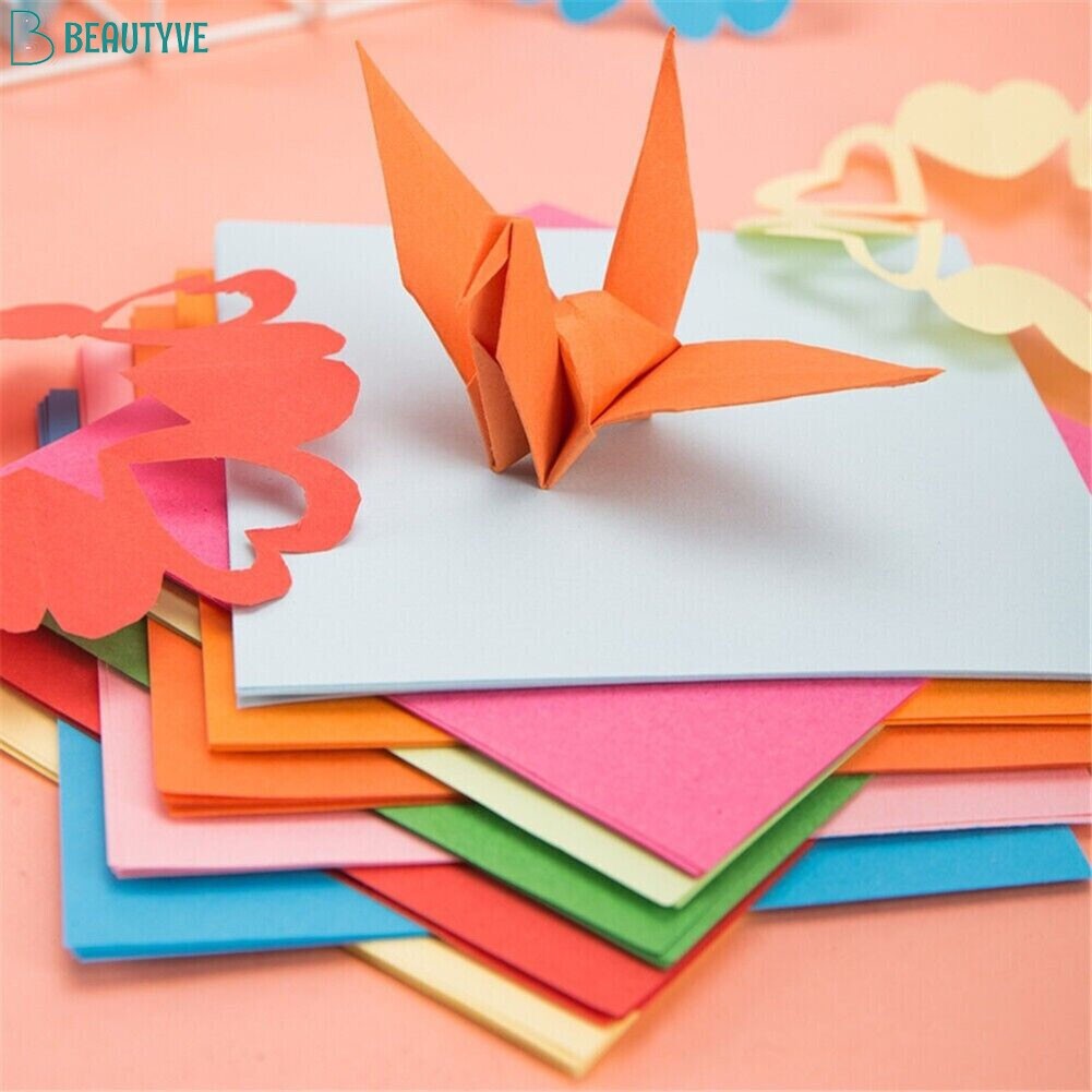 [BEAUTYVE] 100 Giấy Vuông Origami Lớn Giấy Origami 10 Màu Giấy Cắt Tay