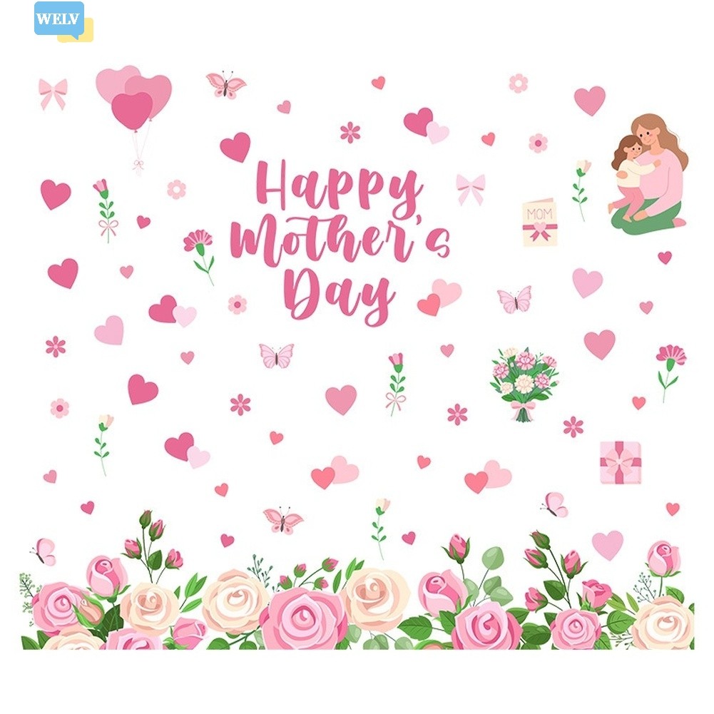 [WELV April] Happy Mothers Day Dán Cửa Sổ Hoa Bướm Tĩnh Bám Đề Can ❀