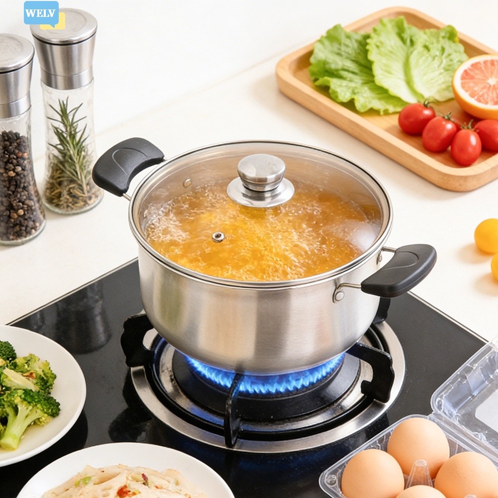 [WELV April] Nồi Sữa Inox 304 Tay Cầm Đôi Dày Không Từ Tính Cho Bé❀