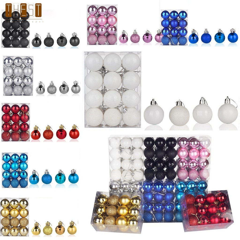 < HEST > 24 Cái / bộ 40mm Giáng Sinh Cây Giáng Sinh Bóng Bauble Treo Trang Trí Tiệc Tại Nhà❀