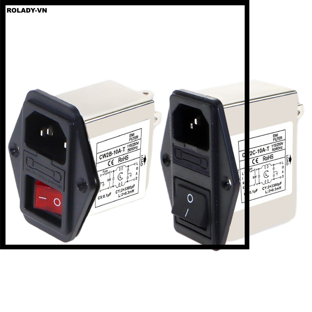 ⭐ROLADY-59⭐ 1x 3A 6A 10A CW2B-T CW2C-T Bộ lọc nguồn loại ổ cắm IEC có công tắc an toàn nhẹ / rolady-