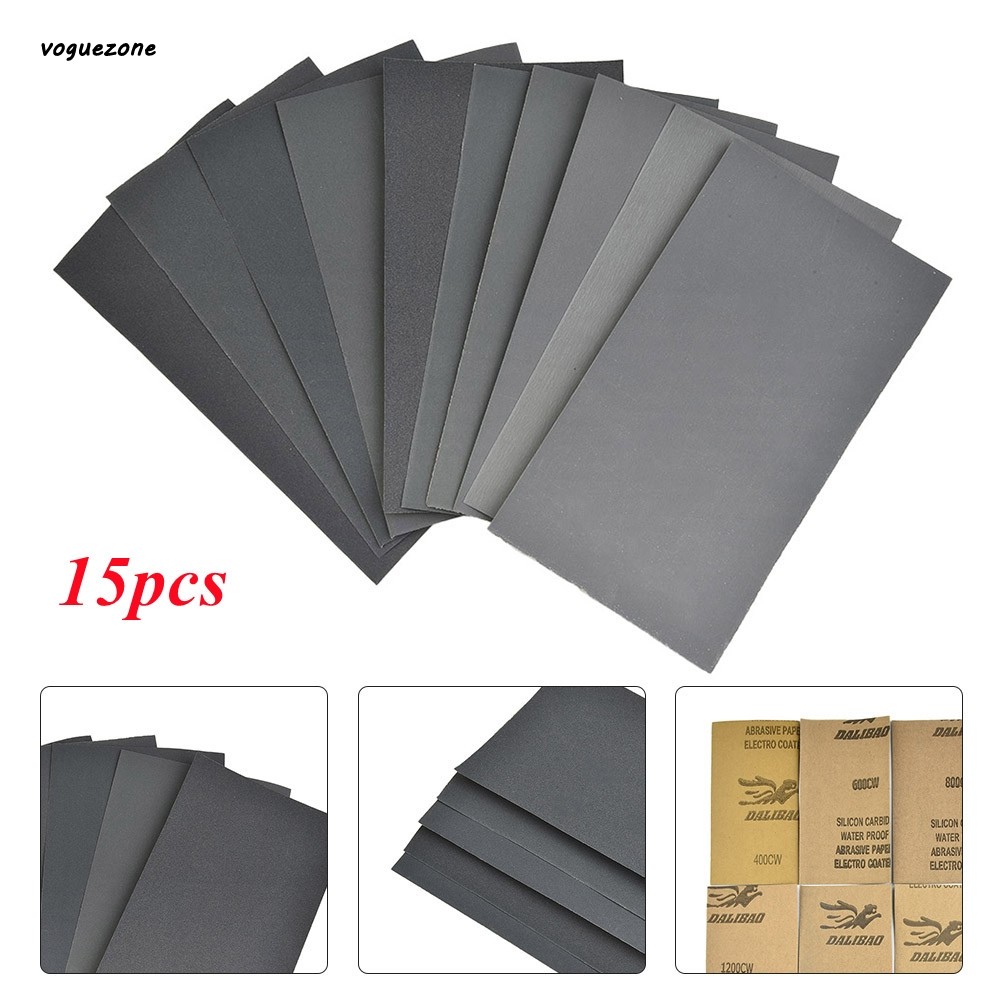 [VOGZONE] 400 600 3000 800 1000 1200 1500 200 0 2500 Giấy nhám Grit Ướt / Khô 15 cái / bộ