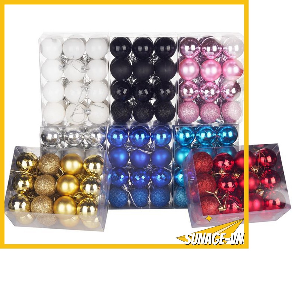 [SUNAGE] 24 Cái / bộ 40mm Giáng Sinh Cây Giáng Sinh Bóng Bauble Treo Trang Trí Tiệc Tại Nhà