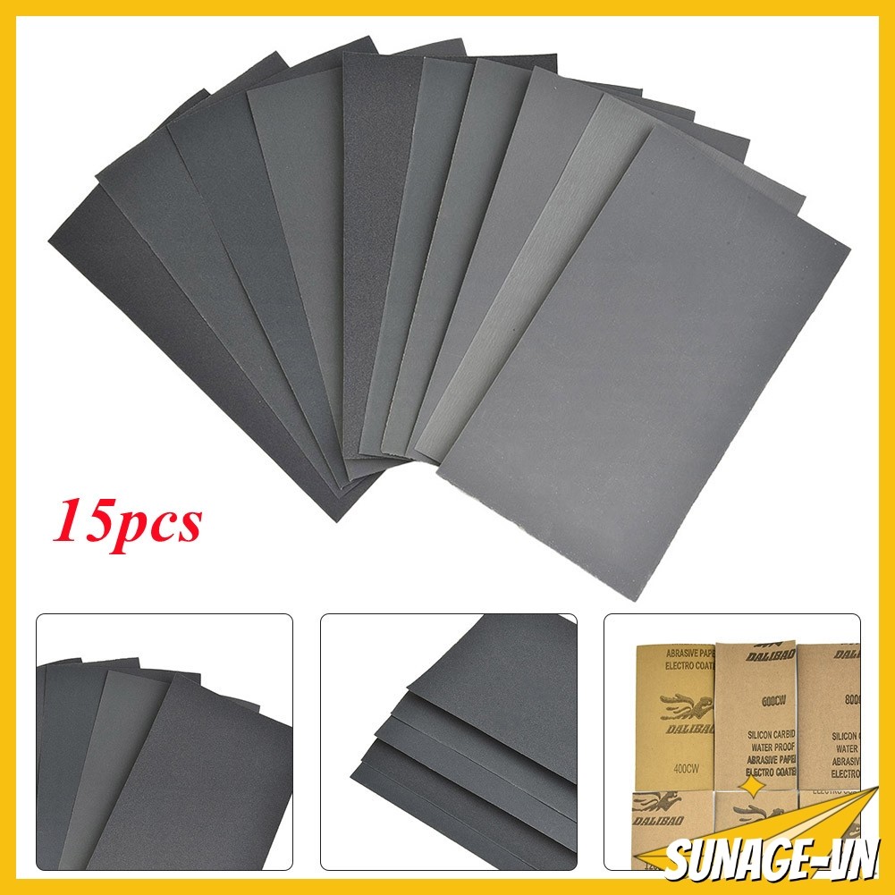 [SUNAGE] 400 600 3000 800 1000 1200 1500 200 0 2500 Giấy nhám Grit Ướt / Khô 15 cái / bộ