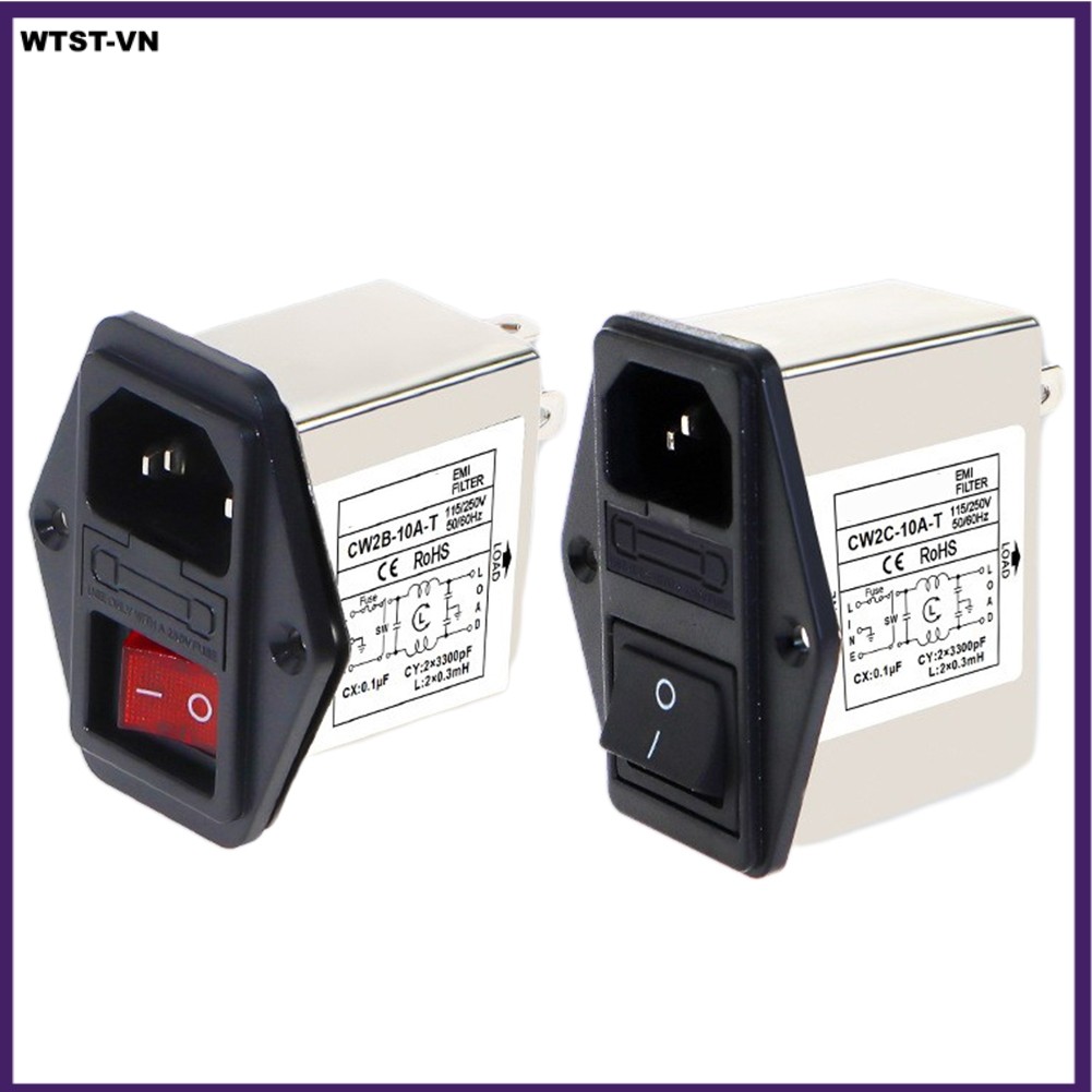 ⛤Wtst-511⛤ 1x 3A 6A 10A CW2B-T CW2C-T Bộ lọc nguồn loại ổ cắm IEC có công tắc an toàn nhẹ [wtst-vn]