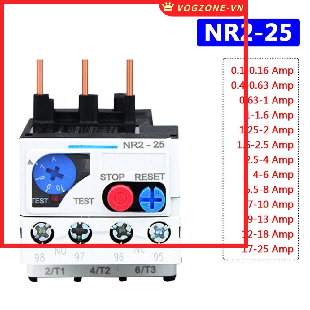 ⭐VOGZONE⭐Phạm vi từ Rơle quá tải nhiệt 0,1-25 Amp 3 pha FR NR2-25 để bảo vệ động cơ