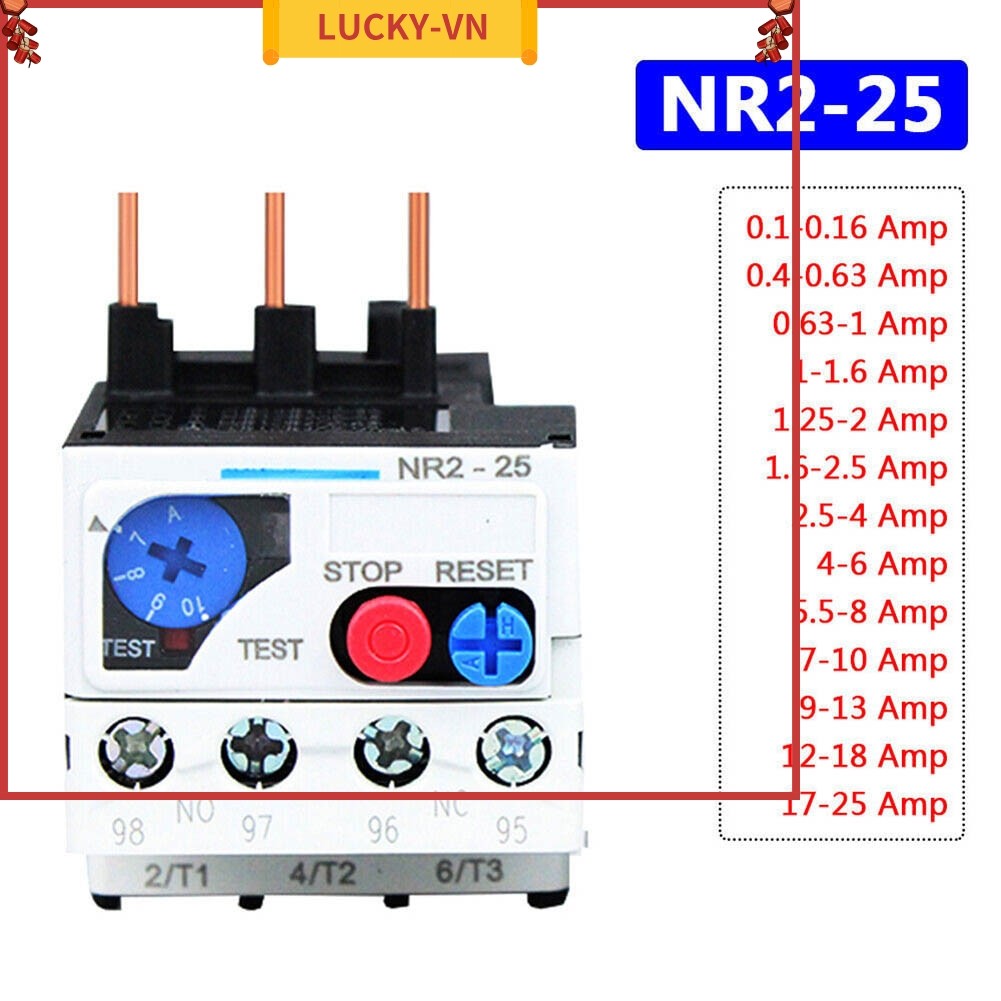 ⭐May mắn⭐Phạm vi từ Rơle quá tải nhiệt 0,1-25 Amp 3 pha FR NR2-25 để bảo vệ động cơ