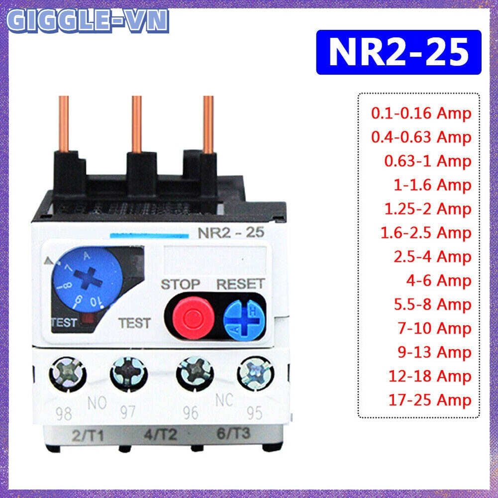 [GIGGLE] Phạm vi từ Rơle quá tải nhiệt 0,1-25 Amp 3 pha FR NR2-25 để bảo vệ động cơ