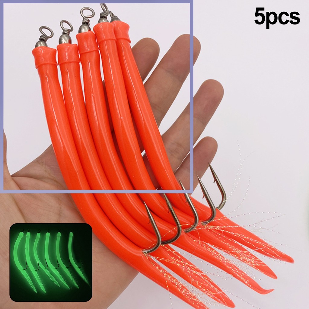 [HOT] 5 Cái CodfishFishing Eel Tube Jig mồi shank offset Hook Barbed Octopus Hook