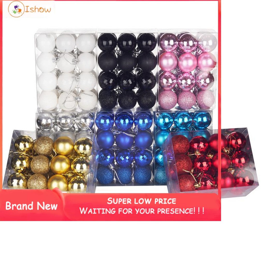 ÁO THUN❤️ 24 Cái / bộ 40 Mm Giáng Sinh Giáng Sinh Cây Bóng Bauble Treo Nhà Trang Trí Tiệc Trang Trí 