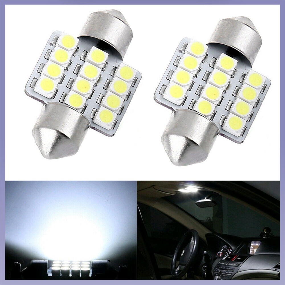 [HOT] 2 Bóng Đèn LED Xenon Trắng 31mm Festoon 12-cho SMD Dome Đèn Nội Thất Siêu Sáng
