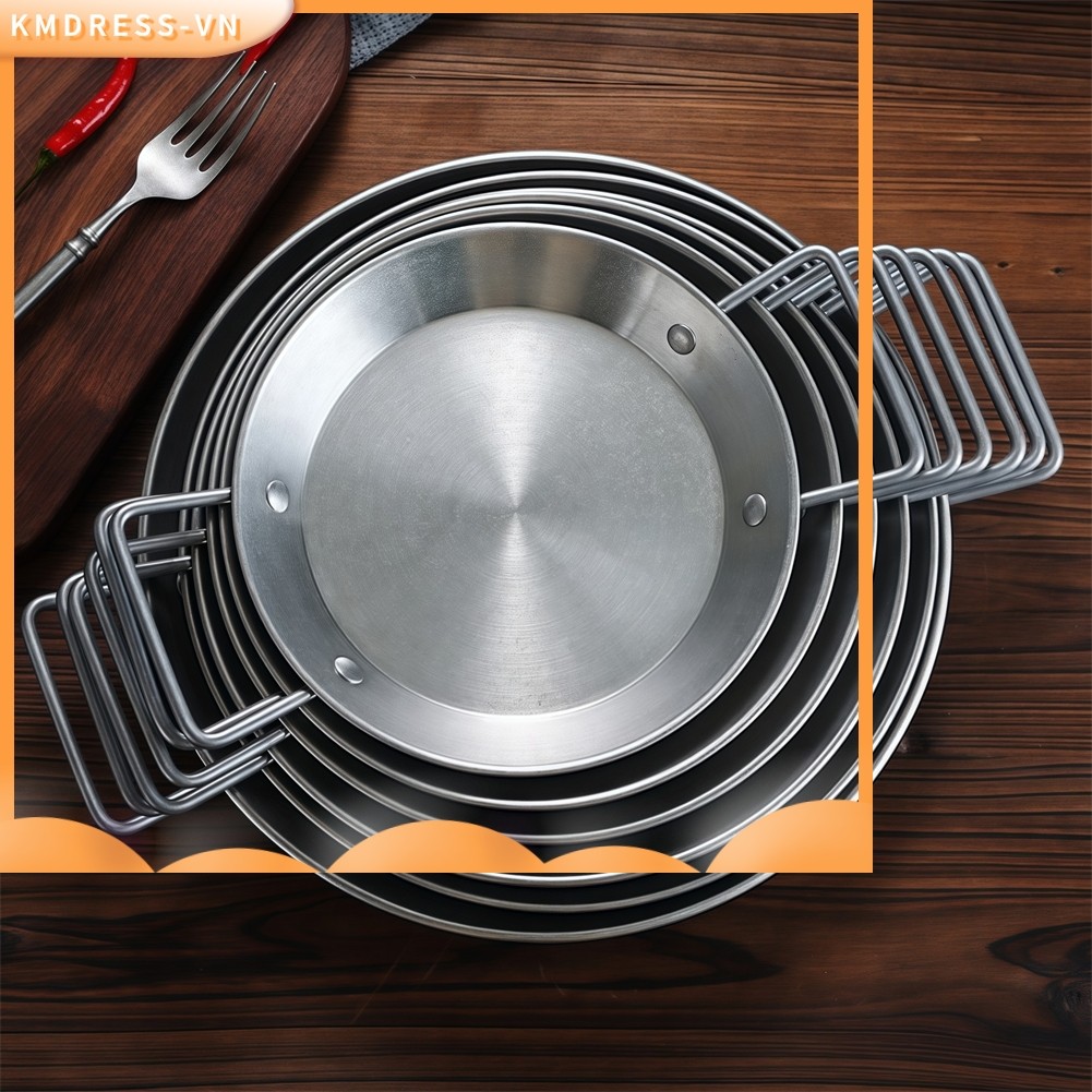 KẸP◇Thép không gỉ Tay cầm đôi Paella Pot Saucepan Nồi nấu đáy phẳng