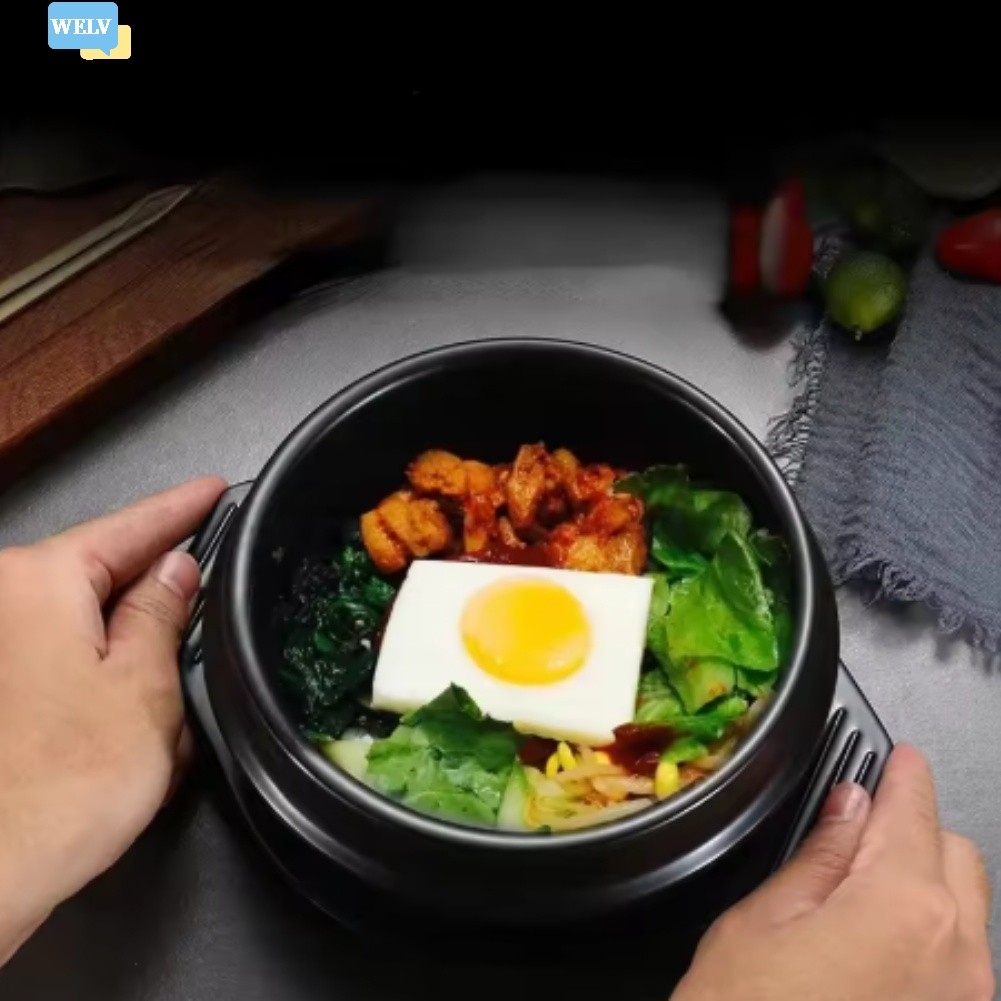 {July in New} Nồi đất sét Casserole cỡ 16cm chịu nhiệt có khay Nồi đá Hàn Quốc màu đen