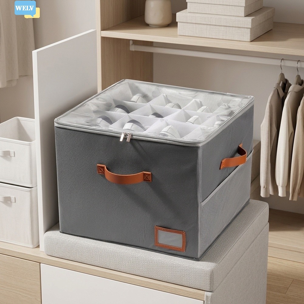 {July in New} Dụng cụ sắp xếp giày vải cho tủ quần áo - Chứa 16 đôi có nắp và túi trong suốt