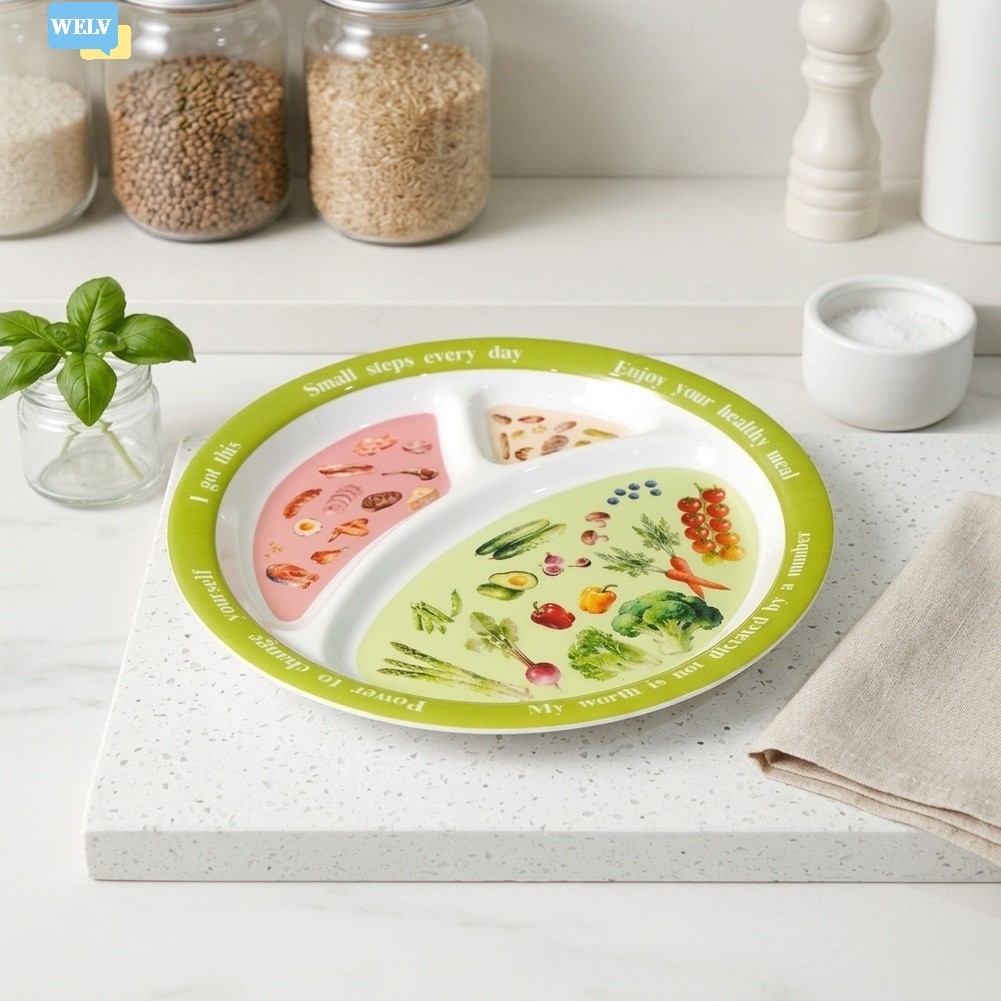{July in New} Đĩa Melamine 3 ngăn Khay riêng biệt để kiểm soát phần ăn lành mạnh