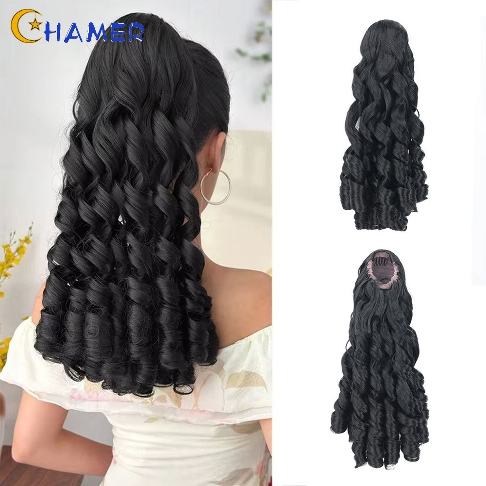 {July in New} Đuôi Ngựa Xoăn La Mã CHO Tóc Giả Sợi Tổng Hợp Dây Nhiệt Độ Cao 16 Inch