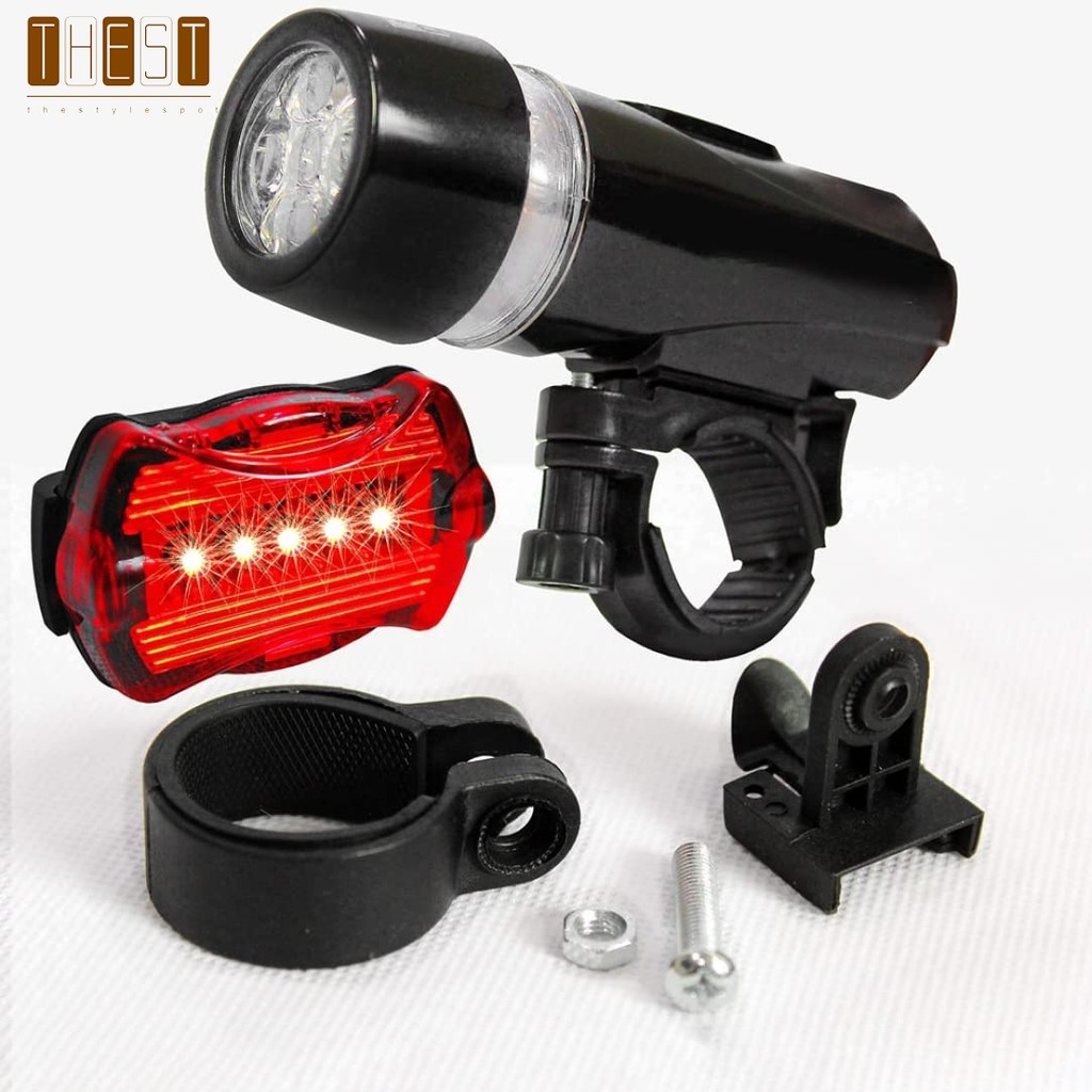 {August in New} Bộ đèn xe đạp 5LED Đèn pha phía trước sáng và đèn đuôi bướm