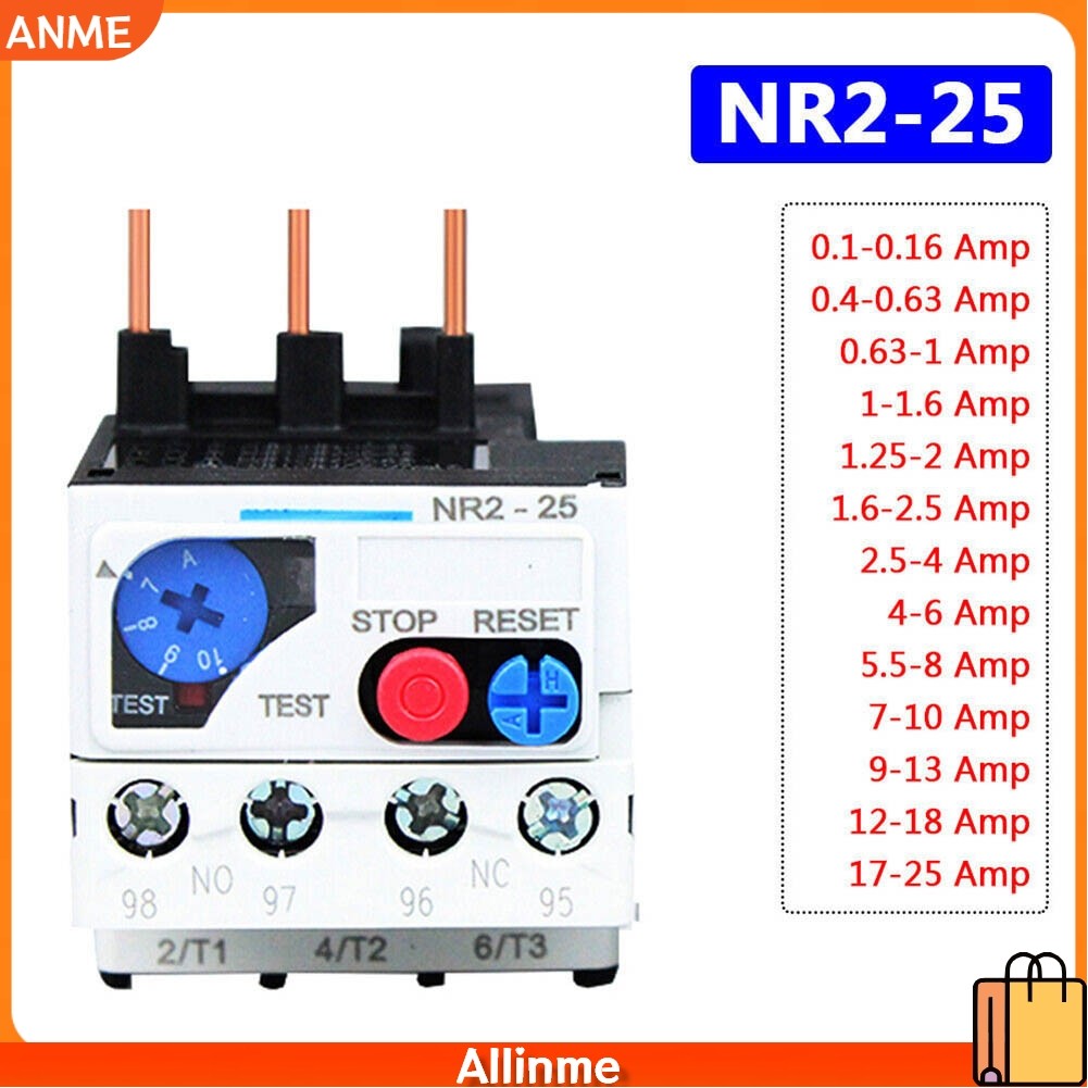 [ANME] Phạm vi từ Rơle quá tải nhiệt 0,1-25 Amp 3 pha FR NR2-25 để bảo vệ động cơ