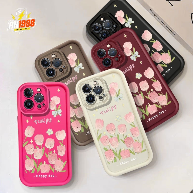 Ốp Điện Thoại Hoa Tulip Màu Hồng Cụm Hoa Tulip Cho Samsung Galaxy A31 A52S A24 A70 A23 A52 A13 A04S 