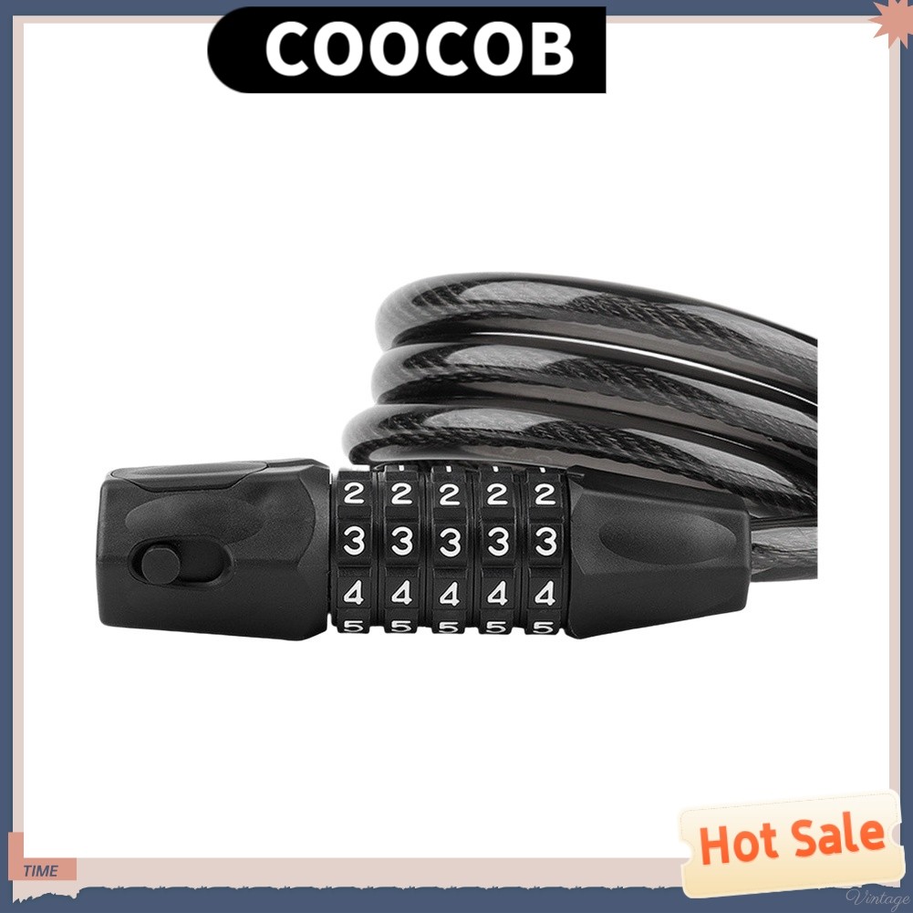 {August in New} Khóa chìa khóa cáp thép xe đạp E-bike 5 chữ số chống trộm có giá đỡ