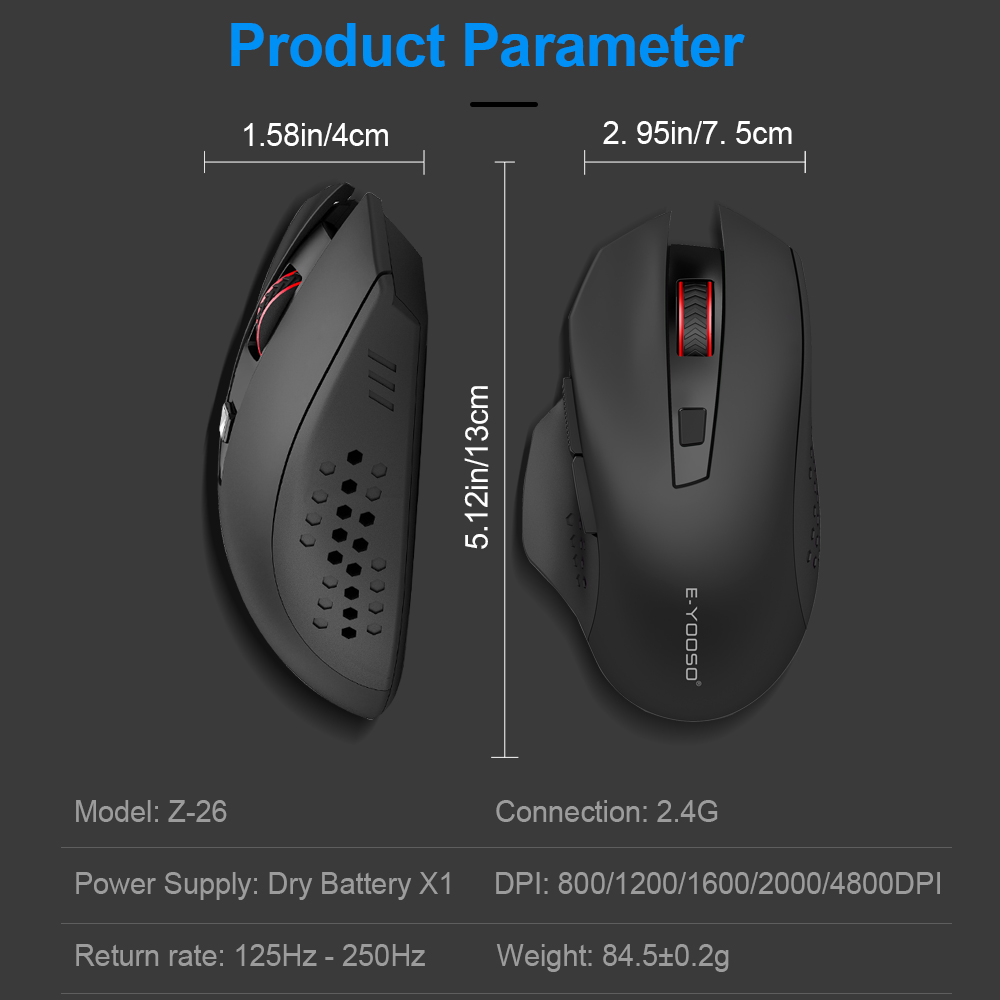 Chuột Quang Chơi Game Không Dây 5 Nút e-yooso x-26 usb 2.4g 4800Dpi Cho Máy Tính / laptop